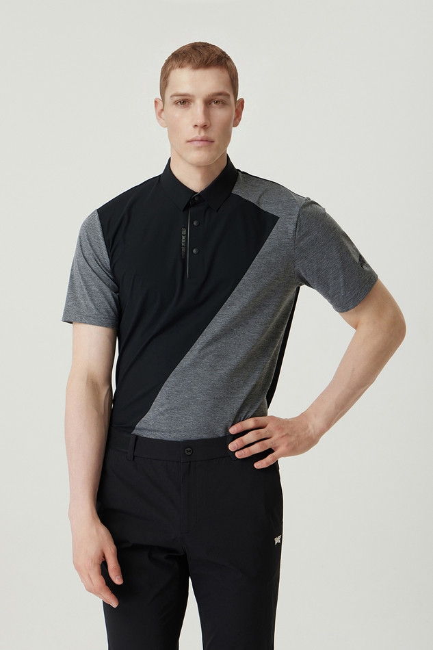 MEN COLOR BLOCKED COLLAR SHORT SLEEVE