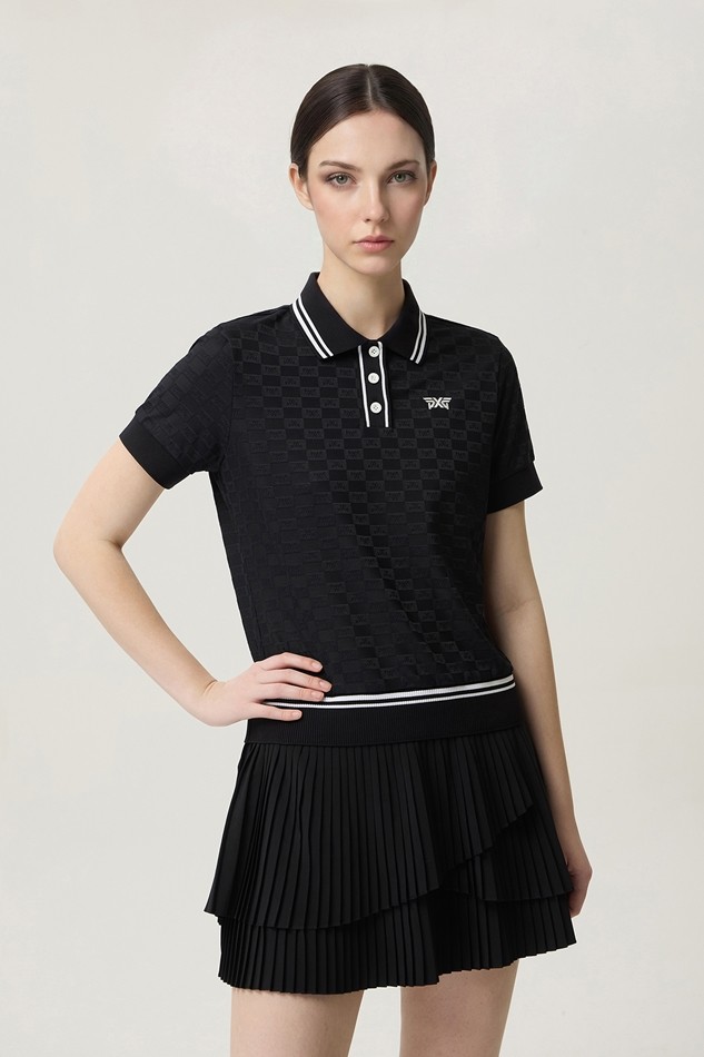 WOMEN JACQUARD COLLARED SHORT SLEEVE