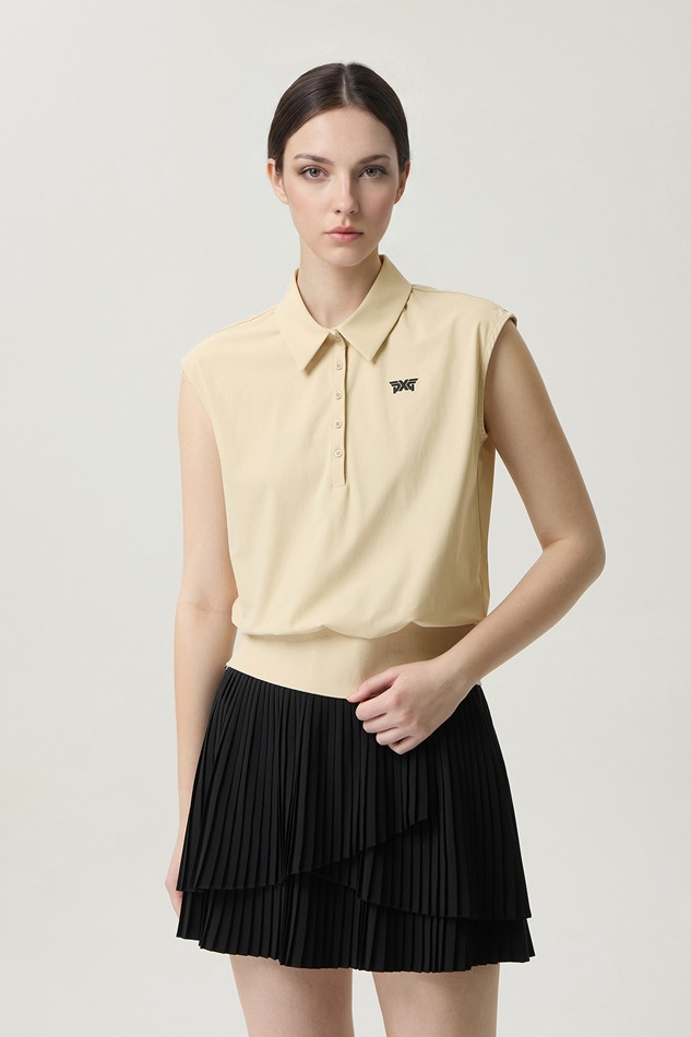 WOMEN COOL WOVEN MIX COLLARED SHORT SLEEVE
