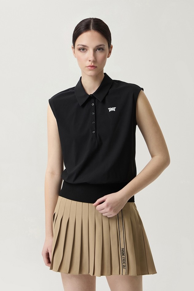 WOMEN COOL WOVEN MIX COLLARED SHORT SLEEVE
