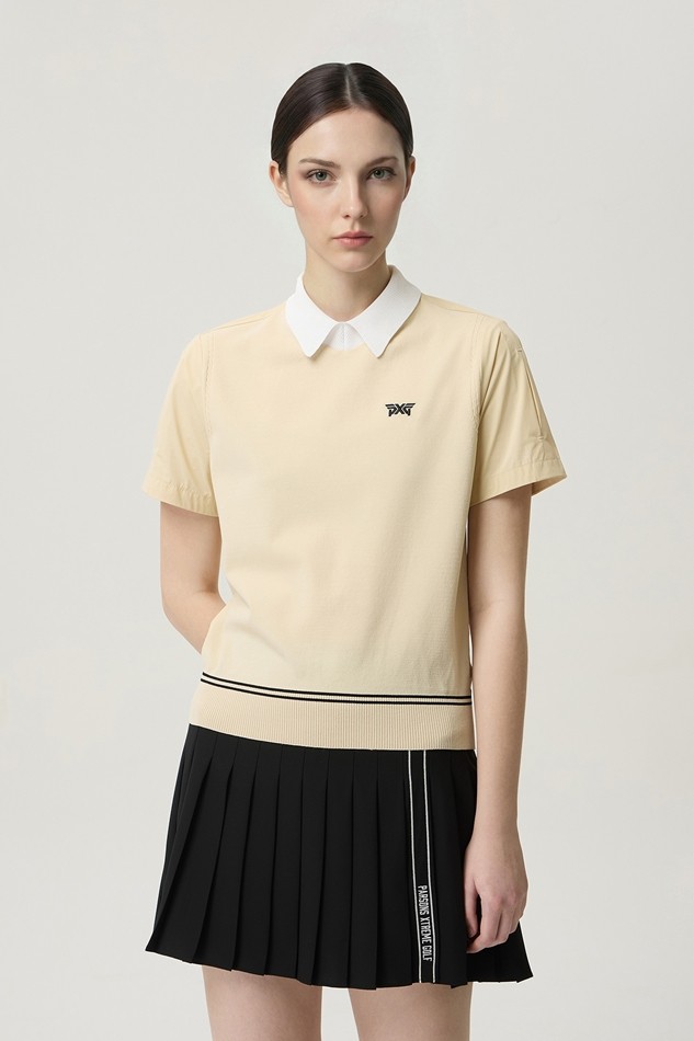 WOMEN SHORT SLEEVE HYBRID SWEATER