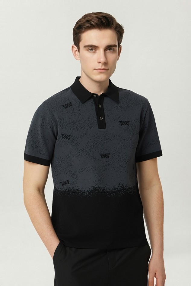 MEN PATTERN SHORT SLEEVE COLLAR SWEATER