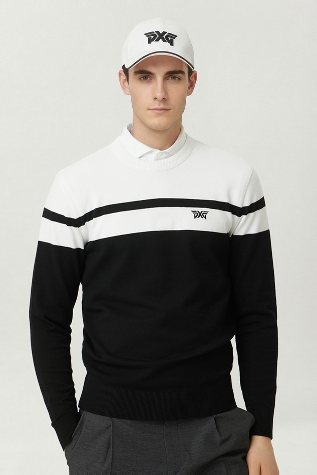 MEN COLOR BLOCKED ROUND NECK SWEATER