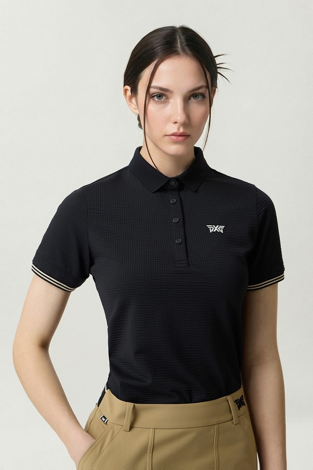 WOMEN NEW TEXTURED COLLAR SHORT SLEEVE