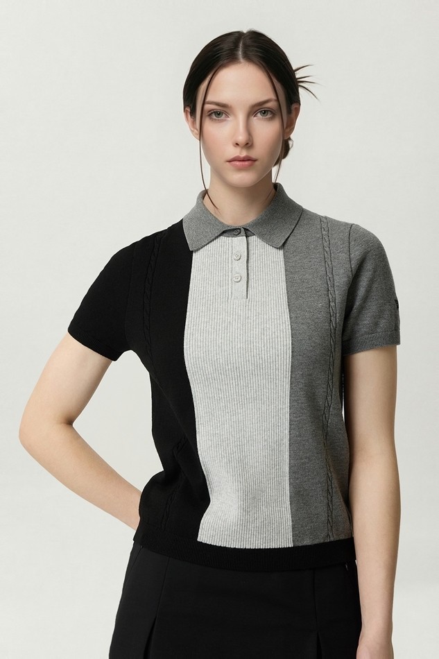 WOMEN TRICOLOR SHORT SLEEVE SWEATER