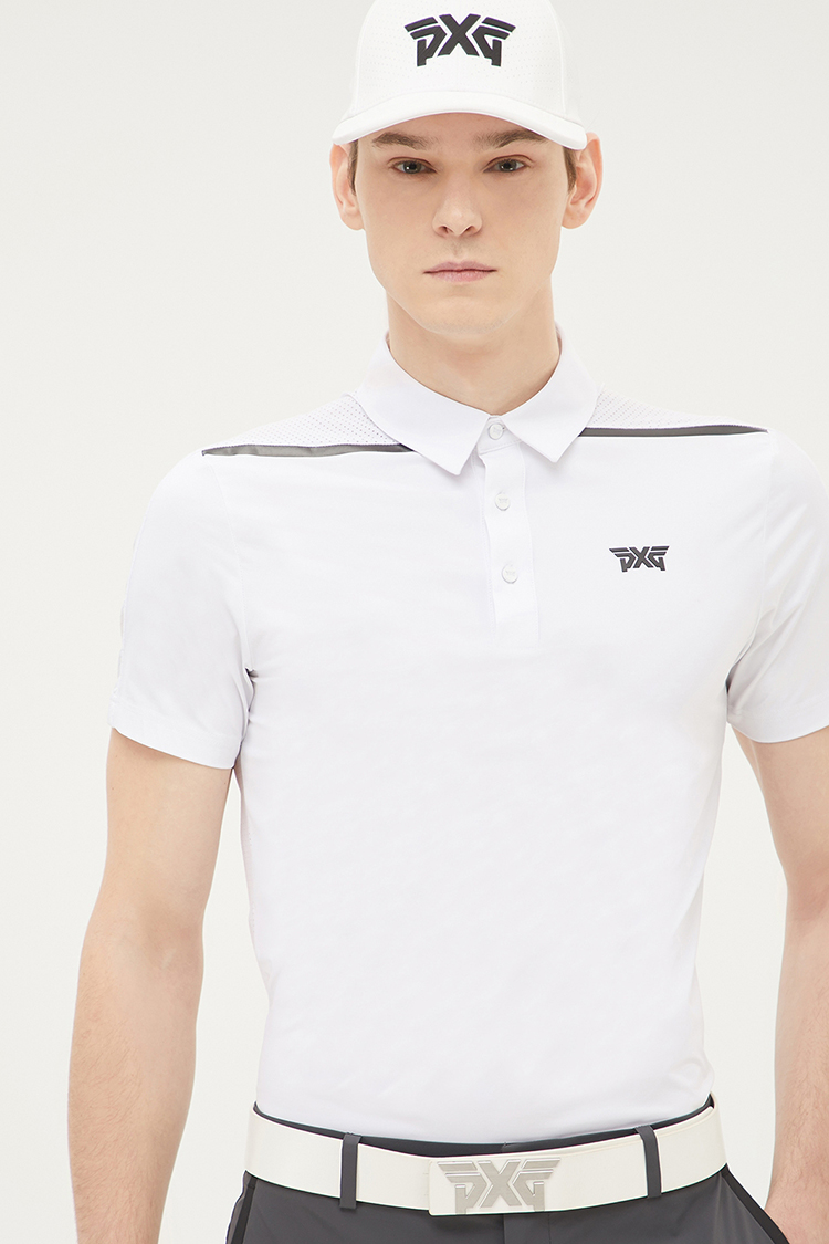 SUMMER SOLID PERFORATED COLLAR SHORT SLEEVE T-SHIRT