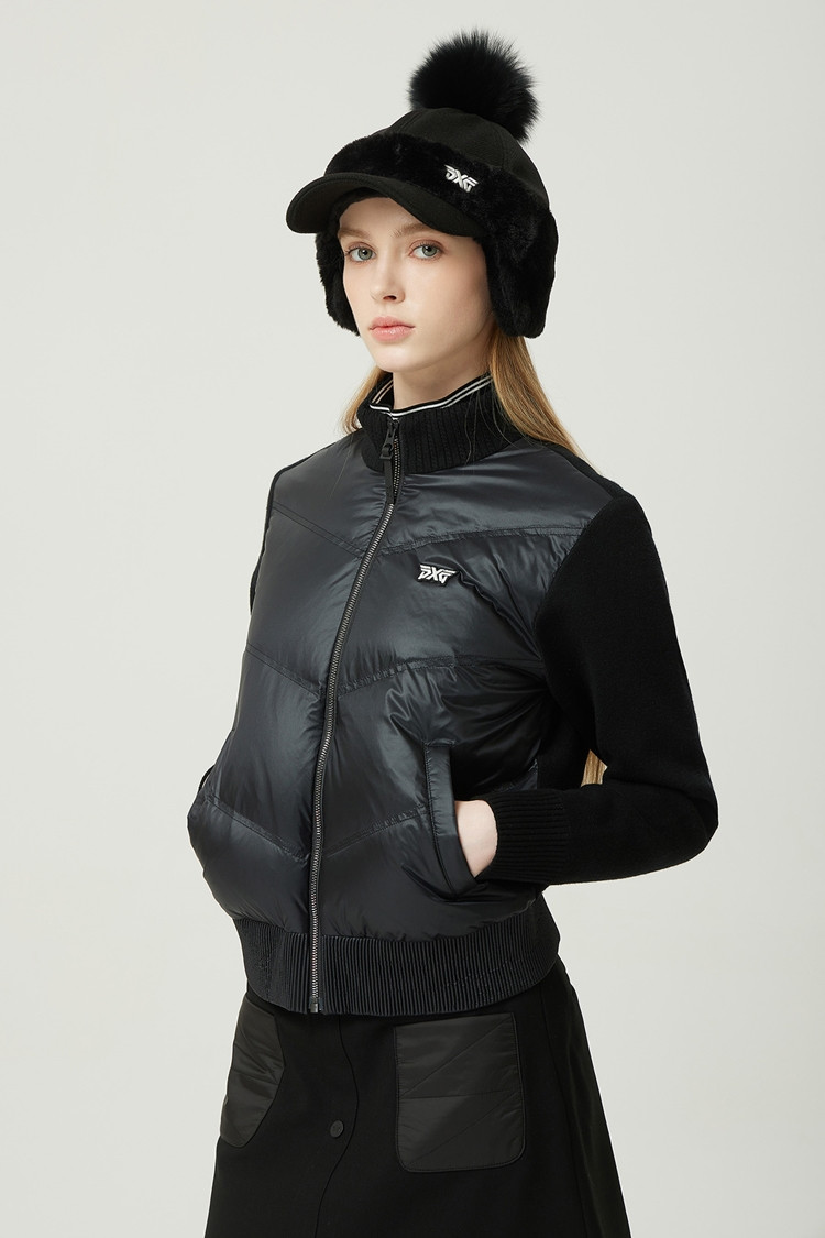 WOMEN WINTER KNIT HYBRID HIGH NECK DOWN CARDIGAN