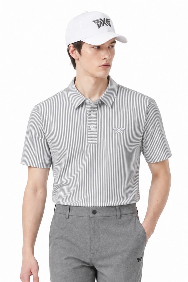 MEN STRIPE PATTERN COLLAR SHORT SLEEVE PKFPM220311 L/GREY 상품 이미지 1