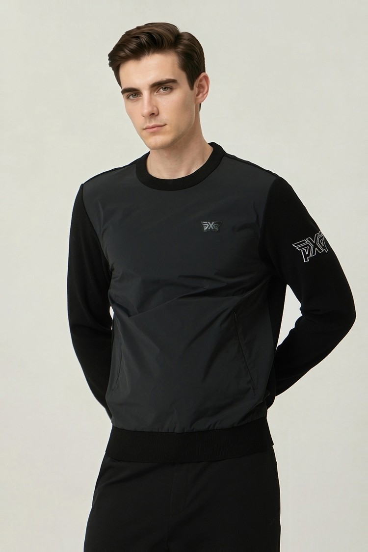 MEN WOVEN HYBRID ROUND NECK SWEATER