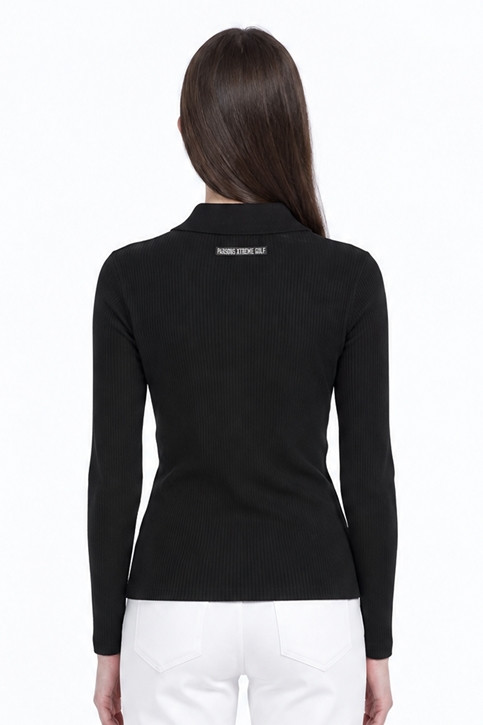 WOMEN RIBBED COLLAR SWEATER PKFPW410521 BLACK 상품 이미지 2