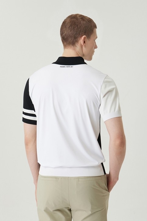 MEN COLOR BLOCKED KNIT HYBRID COLLAR SHORT SLEEVE