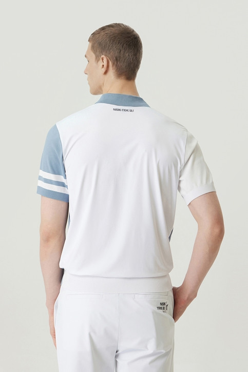 MEN COLOR BLOCKED KNIT HYBRID COLLAR SHORT SLEEVE