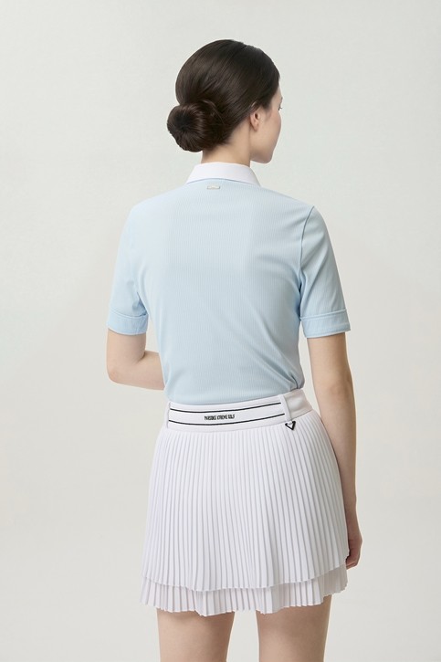 WOMEN COLOR BLOCK MIDDLE SLEEVE POLO SHORT SLEEVE