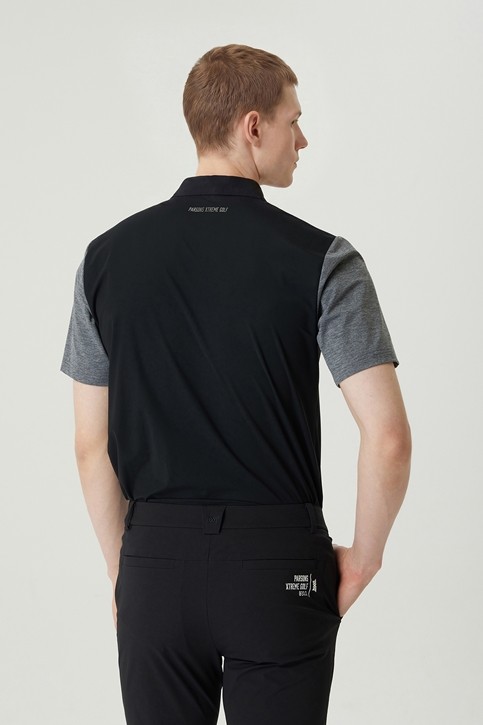 MEN COLOR BLOCKED COLLAR SHORT SLEEVE