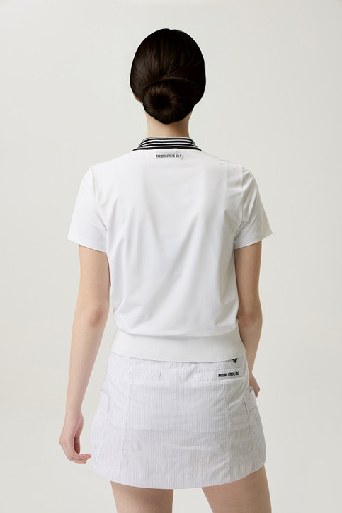 WOMEN KNIT HYBRID COLLARED SHORT SLEEVE