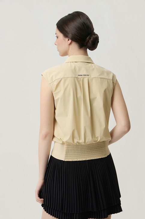 WOMEN COOL WOVEN MIX COLLARED SHORT SLEEVE