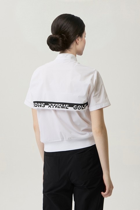 WOMEN PERFORATED ZIP-UP SHORT SLEEVE