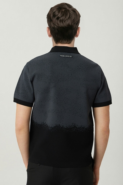 MEN PATTERN SHORT SLEEVE COLLAR SWEATER