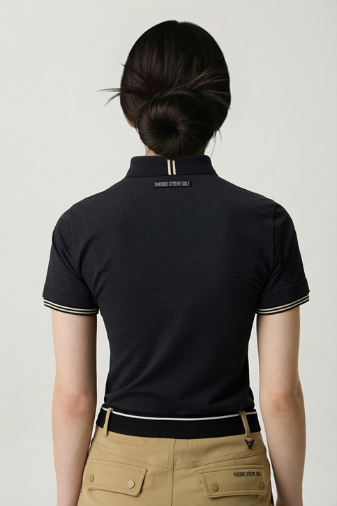 WOMEN NEW TEXTURED COLLAR SHORT SLEEVE