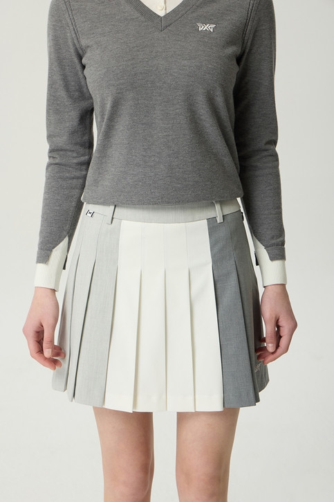 WOMEN TRICOLOR PLEATED SKIRTS