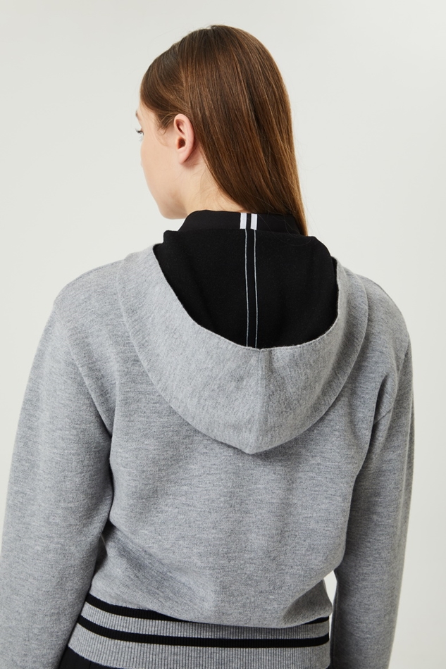 WOMENS HOODED FULL ZIP-UP KNIT CARDIGAN