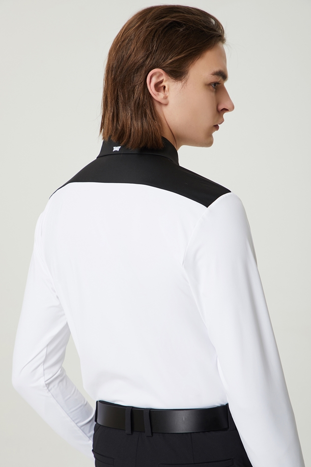 COLOR BLOCKED COLLAR LONG SLEEVE T-SHIRT