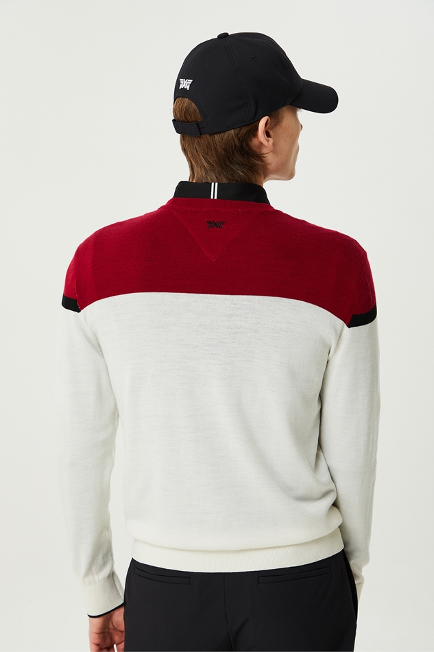 COLOR BLOCKED ROUND PULLOVER KNIT