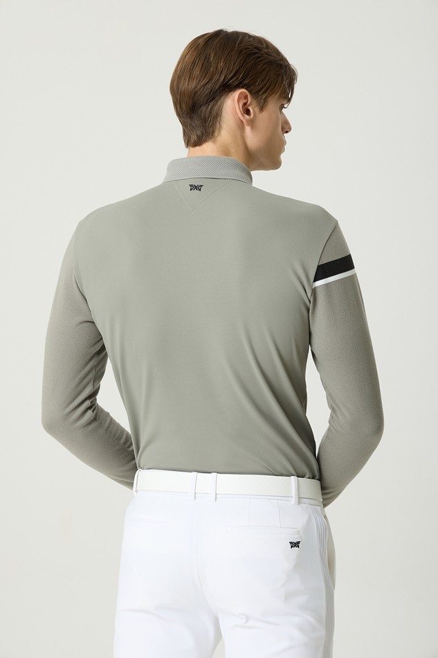 KNIT HYBRID COLLAR LONG-SLEEVE