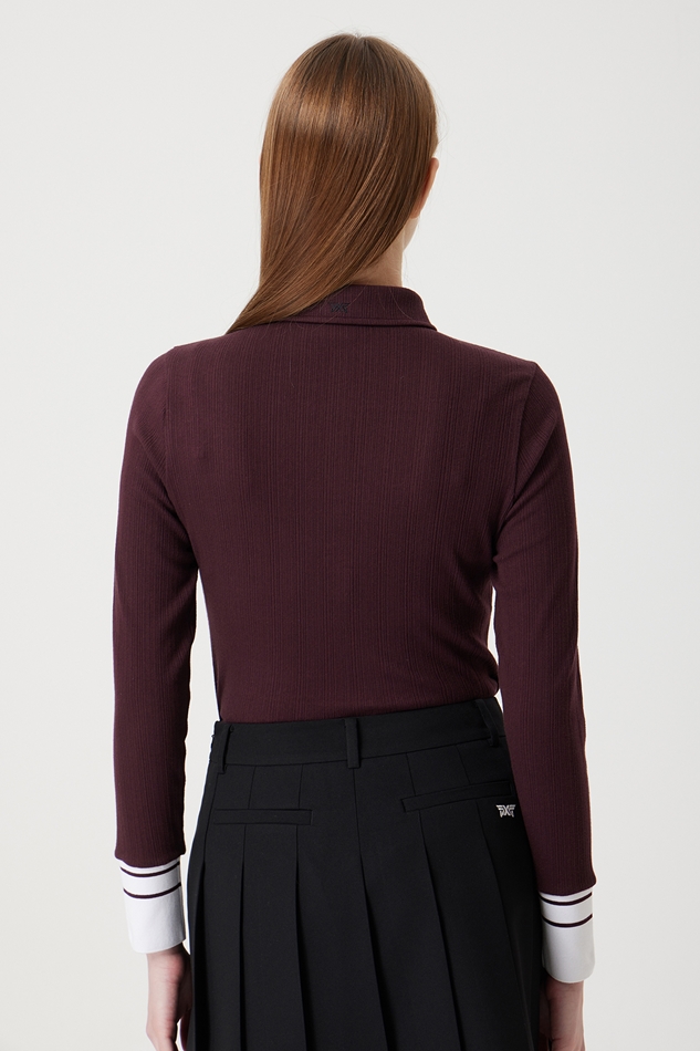 WOMEN TEXTURED COLLAR LONG-SLEEVE