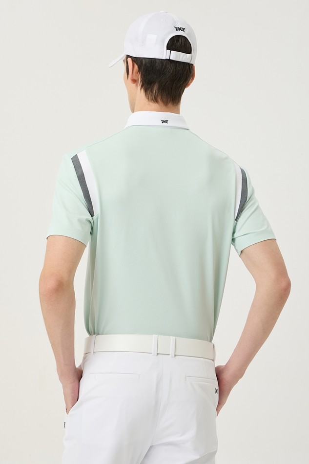 SUMMER COLOR BLOCKED COLLAR SHORT-SLEEVE