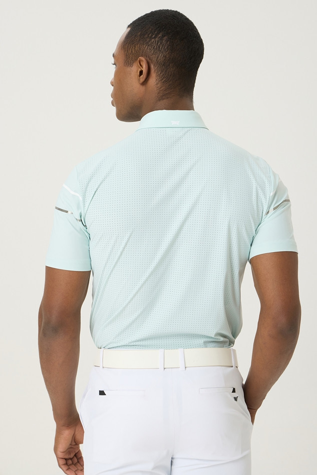 SUMMER COLOR LINE POINT PERFORATED COLLAR SHORT-SLEEVE