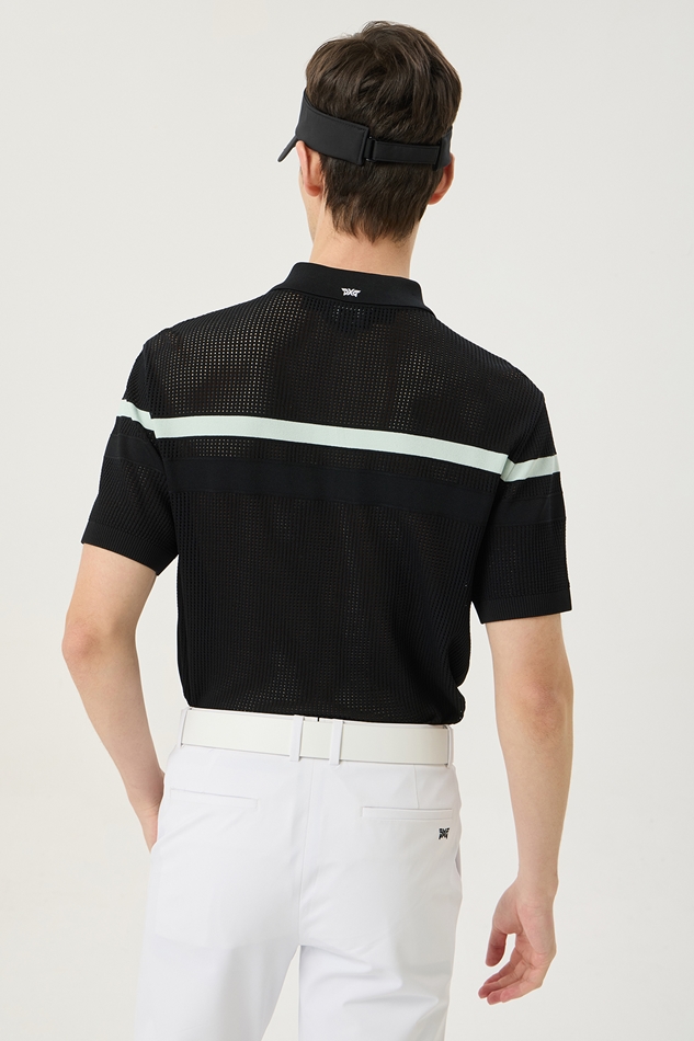 SUMMER LINE POINT COLLARED SHORT SLEEVE KNIT