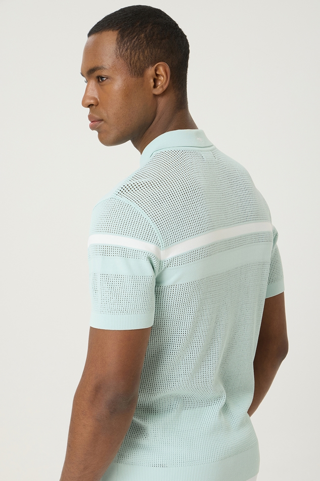 SUMMER LINE POINT COLLARED SHORT SLEEVE KNIT