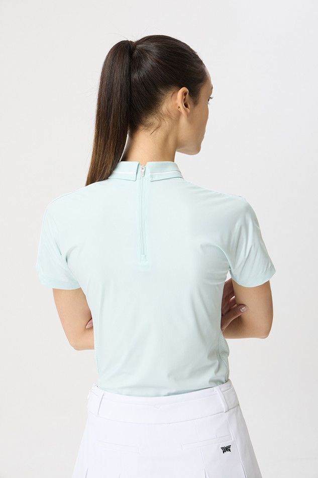 WOMENS SUMMER PERFORATED COLLARED SHORT-SLEEVE