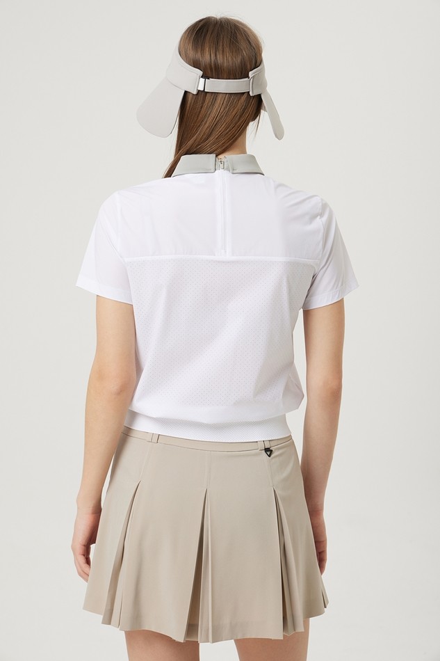 WOMENS SUMMER PERFORATED BACK ZIP SHORT-SLEEVE