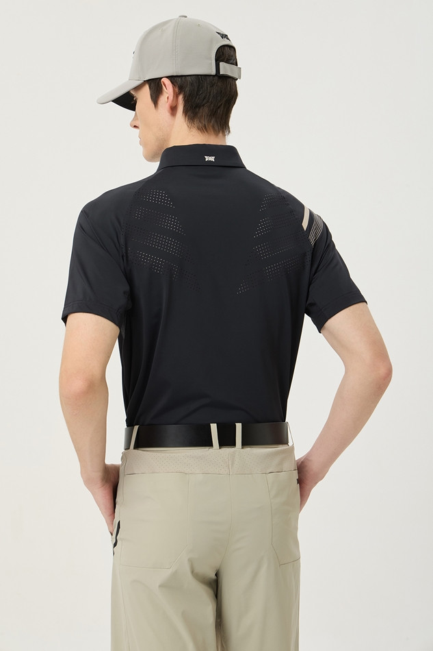 SUMMER SHOULDER POINT PERFORATED COLLAR SHORT-SLEEVE