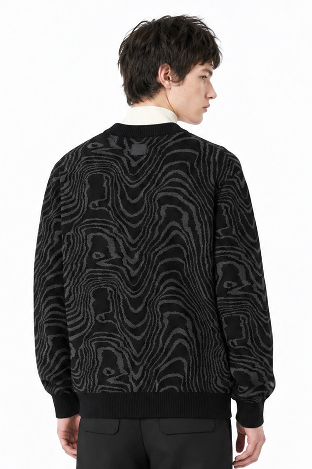 MEN DAMASCUS ROUND NECK SWEATER PKFCM410621 BLACK 상품 이미지 2