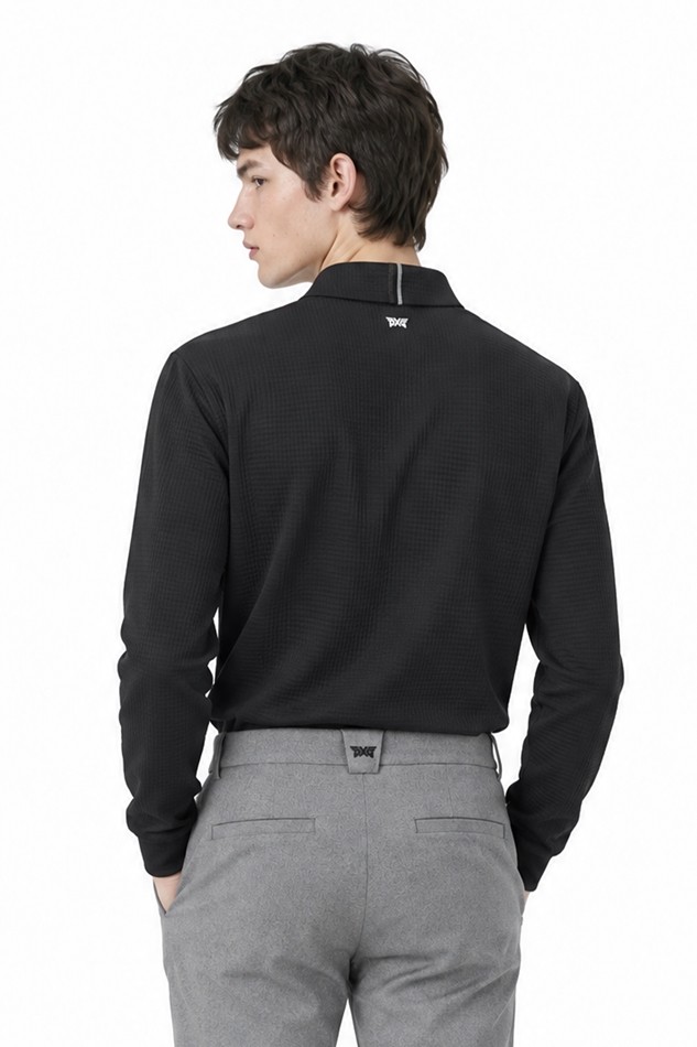 MEN TEXTURED COLLAR LONG SLEEVE PKFPM210521 BLACK 상품 이미지 2