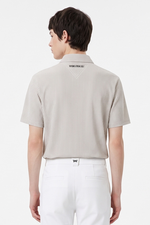 MEN STRIPE PATTERN COLLAR SHORT SLEEVE PKFPM220305 BEIGE 상품 이미지 2