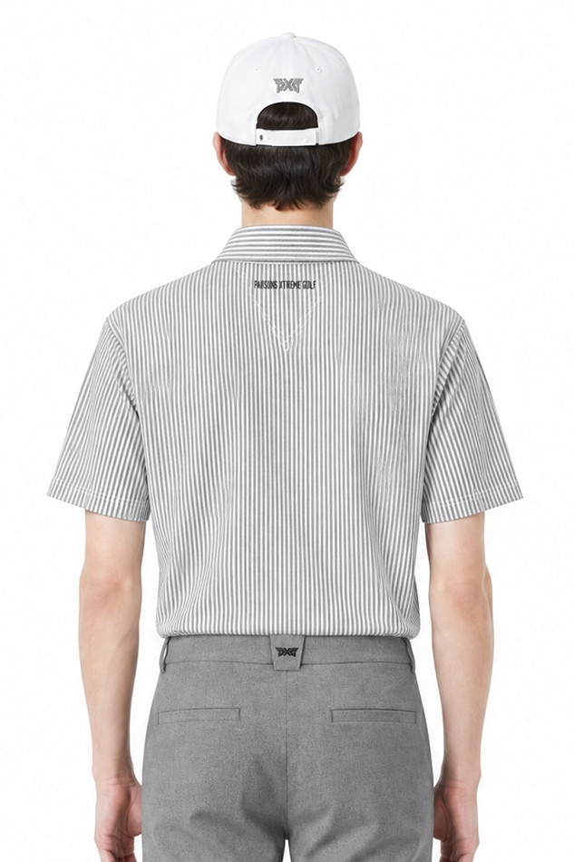 MEN STRIPE PATTERN COLLAR SHORT SLEEVE PKFPM220311 L/GREY 상품 이미지 2