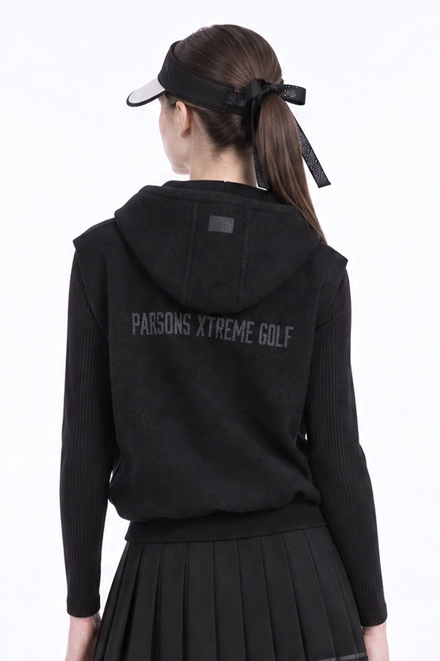 WOMEN HOODED KNIT VEST PKFPW420721 BLACK 상품 이미지 2