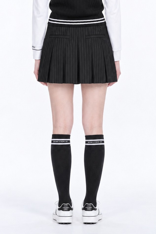 WOMEN STRIPED PLEATED SKIRT PKFPW560721 BLACK 상품 이미지 2