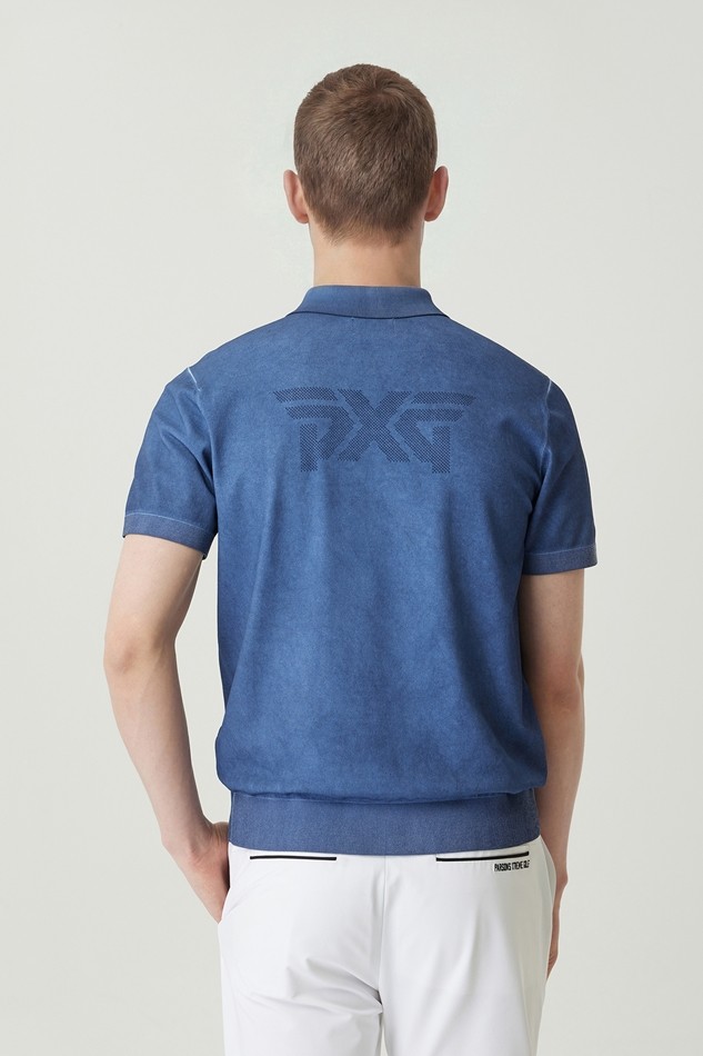 MEN TWO-TONE SHORT SLEEVE COLLAR SWEATER