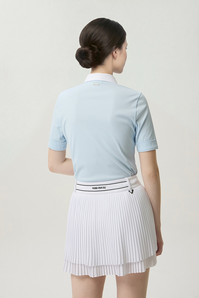 WOMEN COLOR BLOCK MIDDLE SLEEVE POLO SHORT SLEEVE