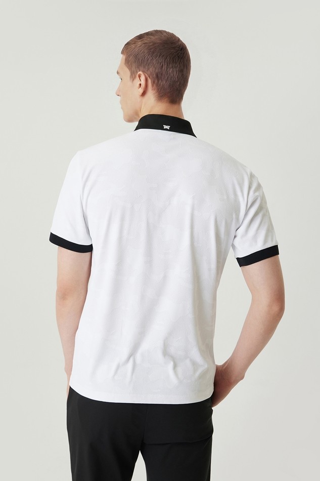 MEN MESH JACQUARD COLLAR SHORT SLEEVE