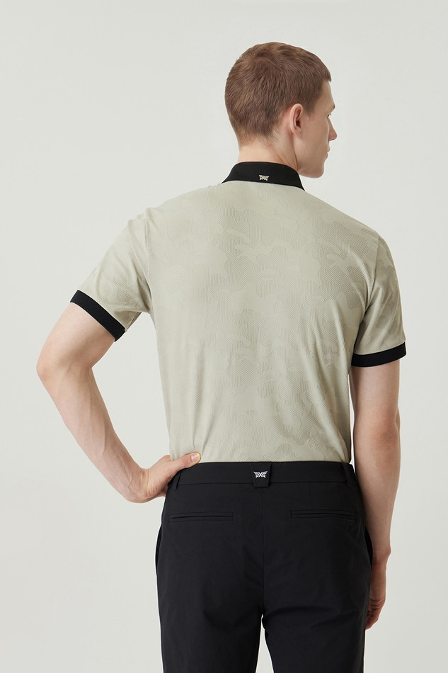 MEN MESH JACQUARD COLLAR SHORT SLEEVE