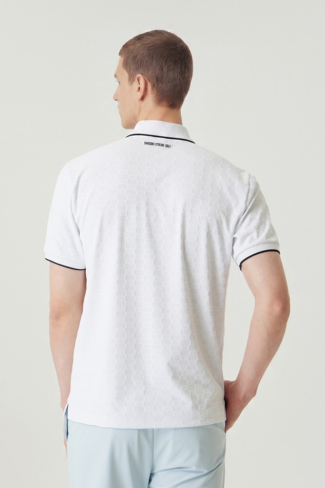 MEN JACQUARD PATTERN COLLAR SHORT SLEEVE