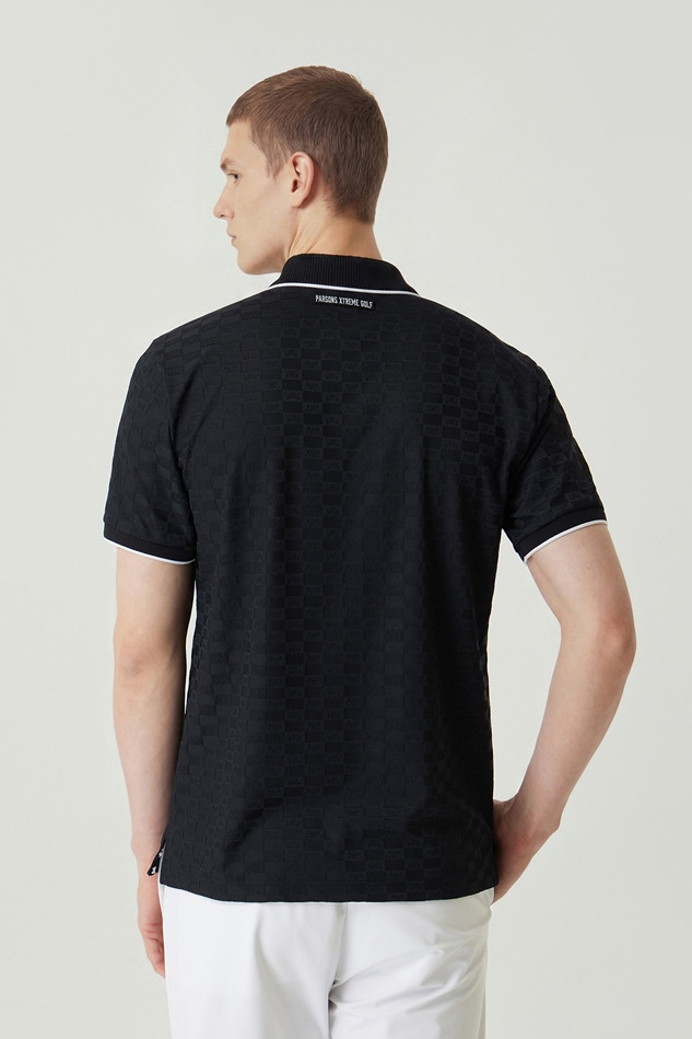 MEN JACQUARD PATTERN COLLAR SHORT SLEEVE
