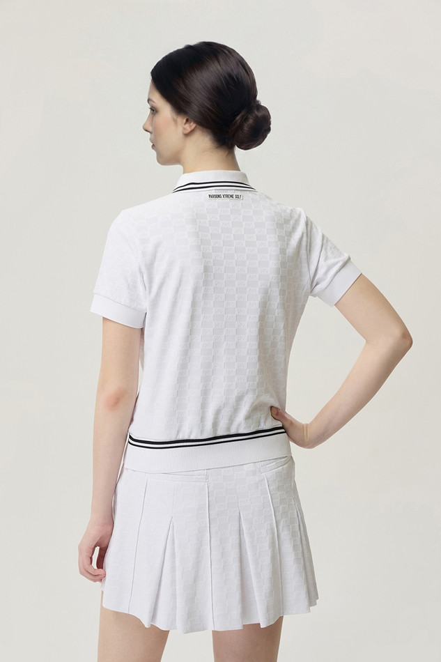 WOMEN JACQUARD COLLARED SHORT SLEEVE