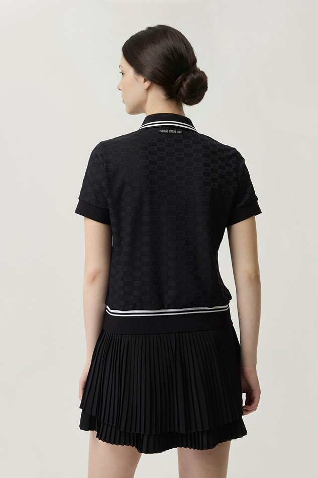 WOMEN JACQUARD COLLARED SHORT SLEEVE